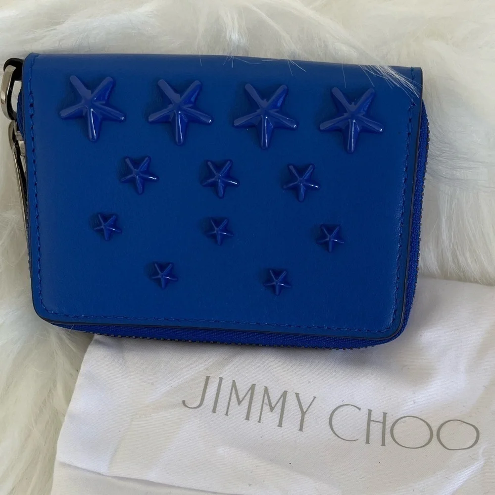 Jimmy Choo Regina Zip-around Card Wallet Dust Bag BNWOT Cobalt